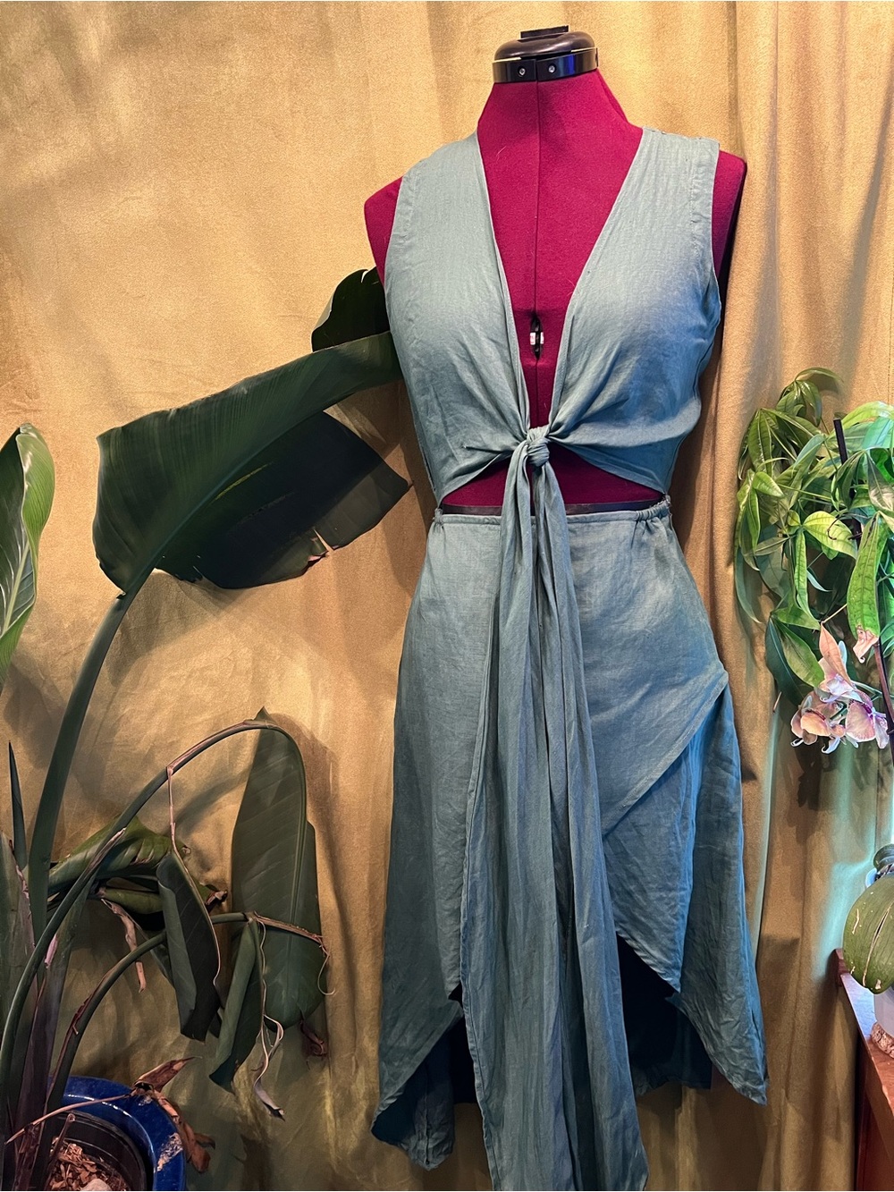 100% Linen / Rayon Skylar + Madison Teal Wrap Maxi Dress